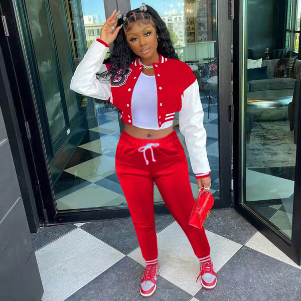 Colorblock jacket single-breasted alphabet print baseball uniform sports suit TK6203