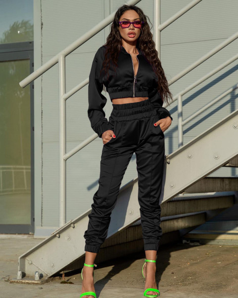 Pure color zipper fashion casual sports two-piece suit HM6529