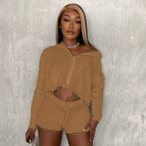 Autumn and winter new sweater suit women's hooded casual sweater suit autumn and winter suit F88386
