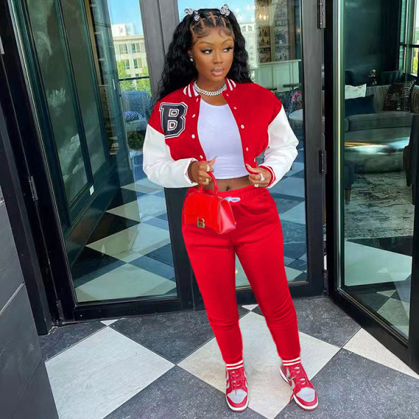 Colorblock jacket single-breasted alphabet print baseball uniform sports suit TK6203