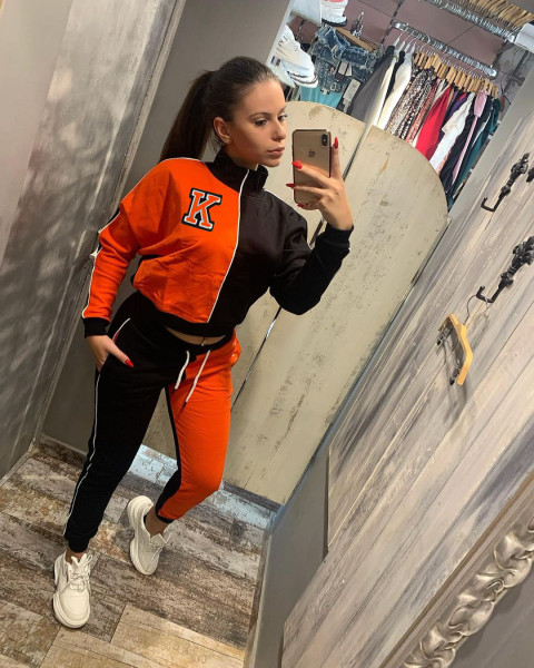 Letter color matching fashion casual sports two-piece suit HM6531