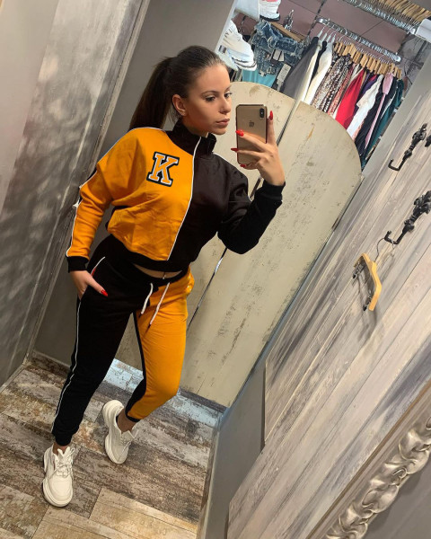 Letter color matching fashion casual sports two-piece suit HM6531