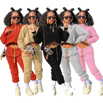 Autumn and winter sweater plus velvet loose two piece hooded sports suit TK6201