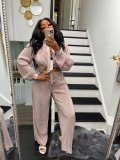 New casual loose high elastic pit strip fabric two-piece suit without belt YM221