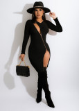 Personalized diagonal zipper pit strip dress LY055