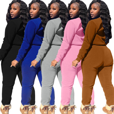 Sweater cotton solid color waistless fashion casual suit two-piece suit DN8643