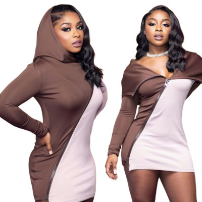 New casual hooded women's skirt irregular stitching sexy dress A8652