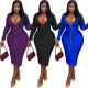 Pure color zipper plus size casual dress LY053
