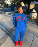 Women's Letter Print Hooded Sweatshirt Set with Pockets MN8386