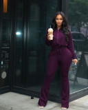 Drawstring leisure zipper sports two-piece suit LY052