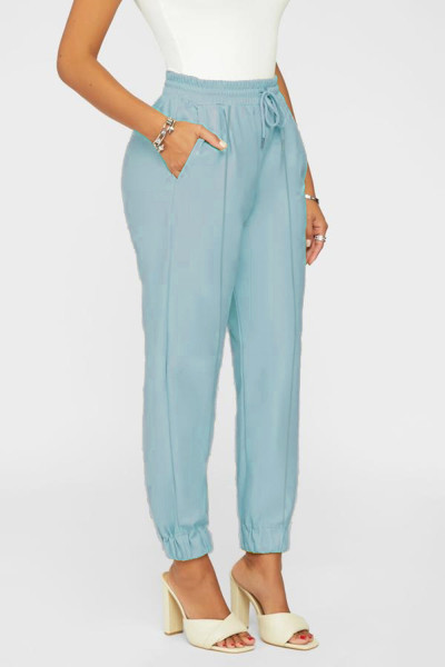 Pure color sexy PU leather casual pants foot pants women's leather pants DN8642