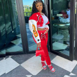 Shark letter printing single-breasted color block jacket baseball uniform sports suit MN8388