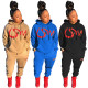 Women's Letter Print Hooded Sweatshirt Set with Pockets MN8386