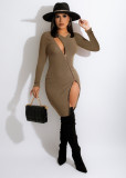 Personalized diagonal zipper pit strip dress LY055