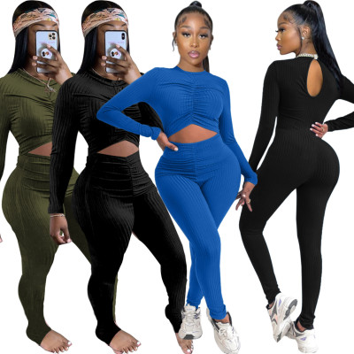 Sexy leaky belly button chest folds skinny jumpsuit HY5245