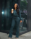 Drawstring leisure zipper sports two-piece suit LY052