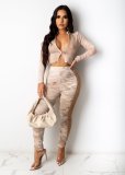 Autumn and winter new printed zipper top pleated trousers two-piece suit P8621