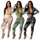 Autumn and winter new printed zipper top pleated trousers two-piece suit P8621