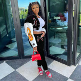 Shark letter printing single-breasted color block jacket baseball uniform sports suit MN8388