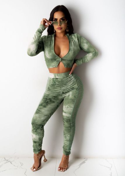 Autumn and winter new printed zipper top pleated trousers two-piece suit P8621