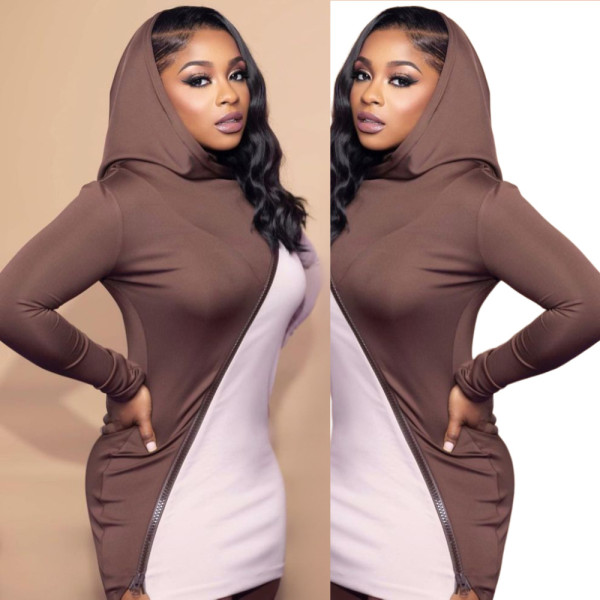 New casual hooded women's skirt irregular stitching sexy dress A8652