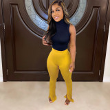 Pure color sexy high waist micro flared leggings casual trousers DN8640