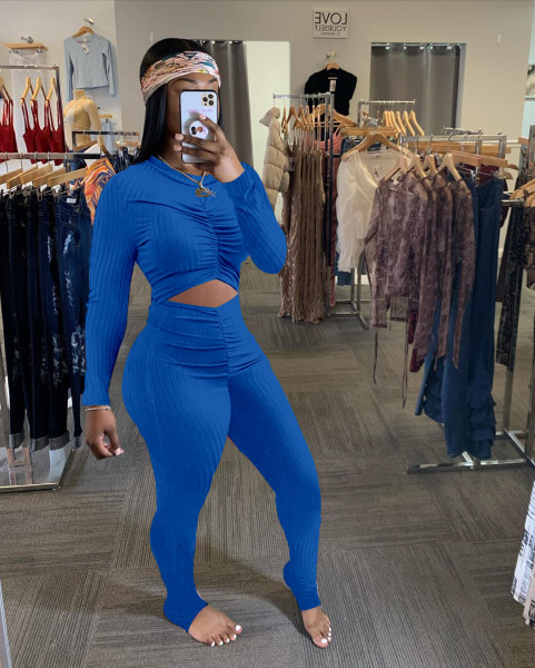 Sexy leaky belly button chest folds skinny jumpsuit HY5245