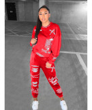 Ladies' Two-piece Sweater Set with Letters Graffiti Print MN8325