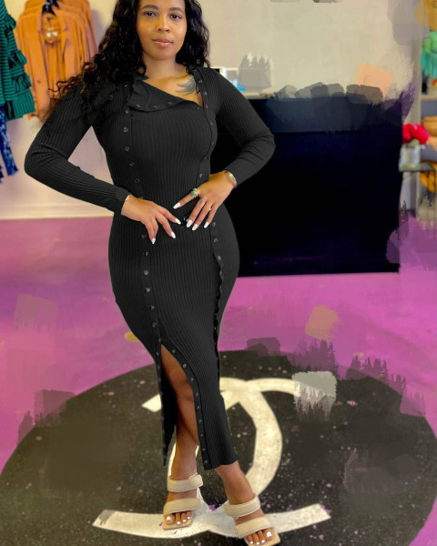 Women's fashion, breasted, pit stripe sexy dress YT3295