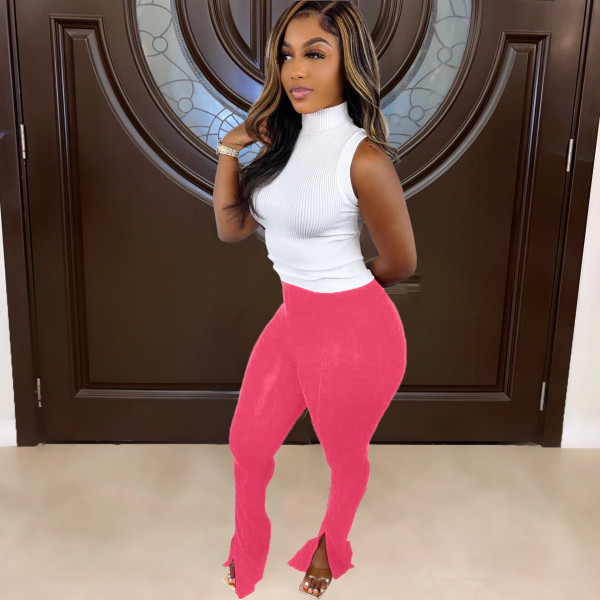 Pure color sexy high waist micro flared leggings casual trousers DN8640