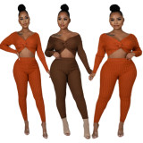 Cute fashion temperament commuter solid color wrinkle two-piece suit Z2031