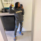 Autumn and winter women's casual letter printing plus velvet long-sleeved hooded suit women S390232