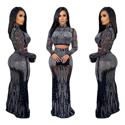 Women's ball gown evening dress elegant sexy hot diamond skirt suit women S390227