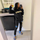 Autumn and winter women's casual letter printing plus velvet long-sleeved hooded suit women S390232