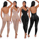 Fashion sexy mesh perspective hot drilling sleeveless trousers jumpsuit women S390219