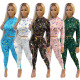 Women's casual sports printing long-sleeved pullover blouse stretch waist trousers suit women S390184