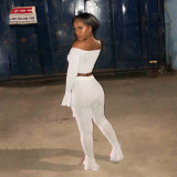 Silver silk elastic bow tie sexy two-piece suit top + flared pants S3416