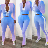 Casual stand-up collar jacket side stripe stitching long-sleeved trousers two-piece women S390205