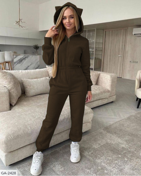 Fashionable solid color front panel with zipper waist slim fit jumpsuit WY6868