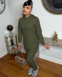 Urban casual pants suit mid-length solid color comfortable long-sleeved hooded bottoming shirt H8988