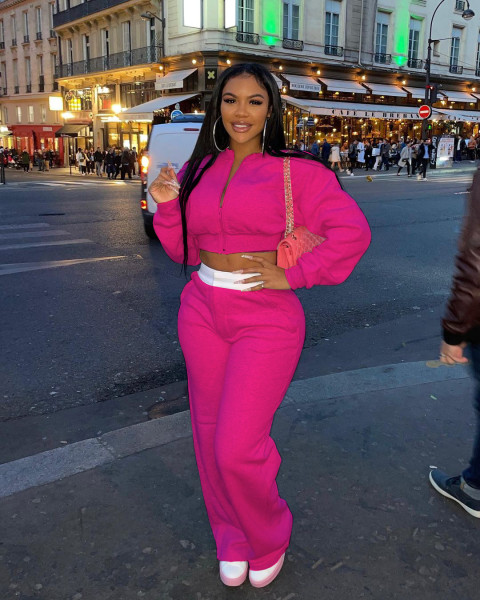 New thick sweater plus velvet sexy loose zipper wide leg pants two-piece suit Y81346