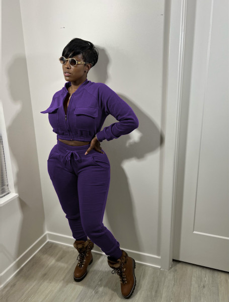 Fashionable solid color cardigan jacket with pockets waist pants suit suit WY6871