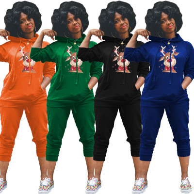 Fashion solid color casual suit jacket with pockets plus logo pants suit SD68643