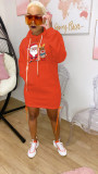 Fashion pullover round neck hem slit with tie rope and logo dress SD66771