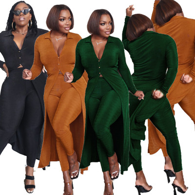 Korean cashmere two-piece long cardigan Amazon independent station new button trousers two-piece suit Y81345