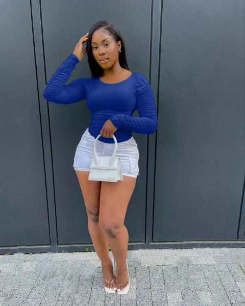 Fashion and leisure purely pleated pleated tops W8394