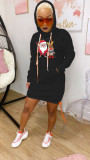 Fashion pullover round neck hem slit with tie rope and logo dress SD66771