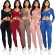 Fashion sexy drawstring top solid color two-piece suit J6248