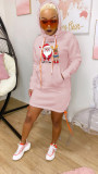 Fashion pullover round neck hem slit with tie rope and logo dress SD66771