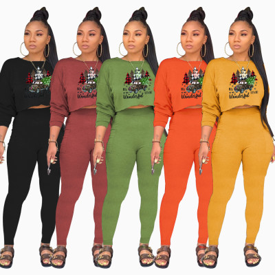 Fashion round neck plus logo long-sleeved sweatshirt pocket pants suit two-piece suit SD66222